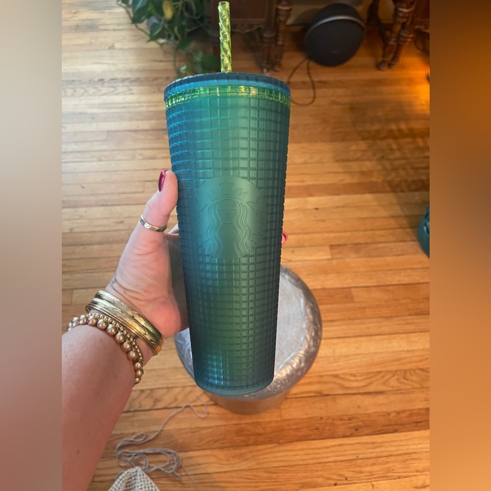 NWT Starbucks mate green textured tumbler cup with straw. Never used